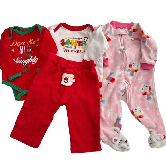 Carter's Other - Baby Girl Christmas Outfit Bundle 3-6M Carters Pink Fleece Pajama Santa Holiday